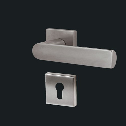 Drückergarnitur Edelstahl D-Griff halbrund mit eckiger Rosette