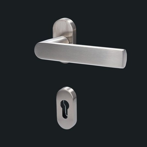 Drückergarnitur Edelstahl D-Griff halbrund mit Ovalrosette