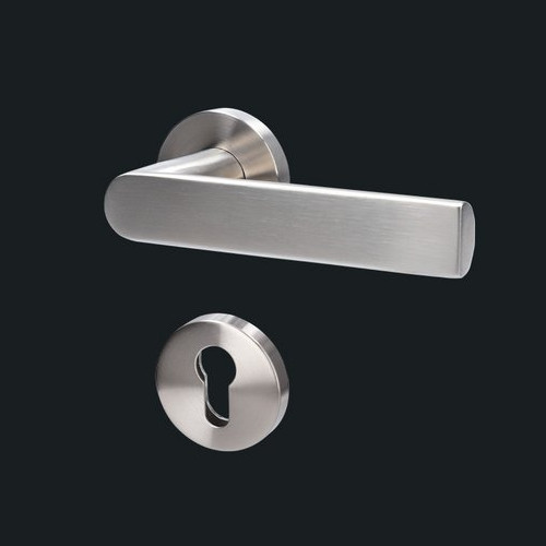 Drückergarnitur Edelstahl D-Griff halbrund mit Rundrosette